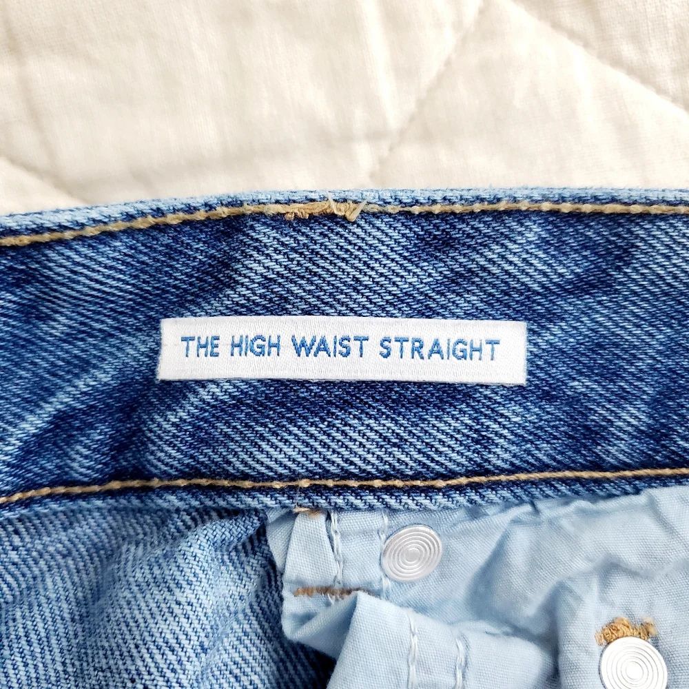 Bershka High Waist Straight Leg Dad Jeans in Medium Blue - Picture 7 of 8